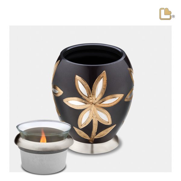 T503   Majestic Lilies Tealight Urn Midnight & Bru Pewter Sale