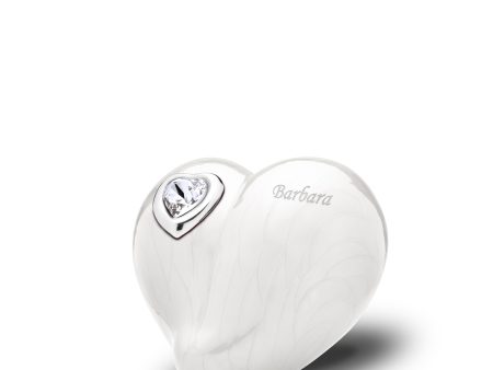 K1003   LoveHeart Keepsake Urn Pearl White & Pol Silver w Crystal Online now