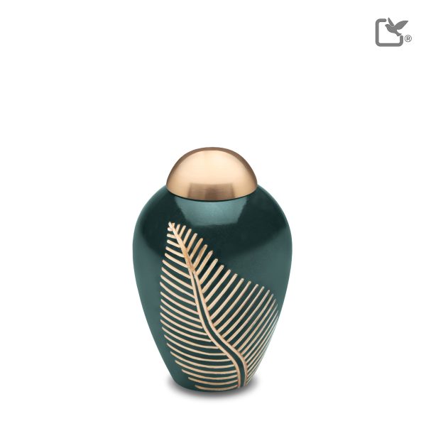 K540   Elegant Leaf Keepsake Urn Green & Bru Gold Hot on Sale