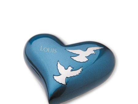 H572   Flying Doves Heart Keepsake Urn Blue & Bru Pewter For Discount