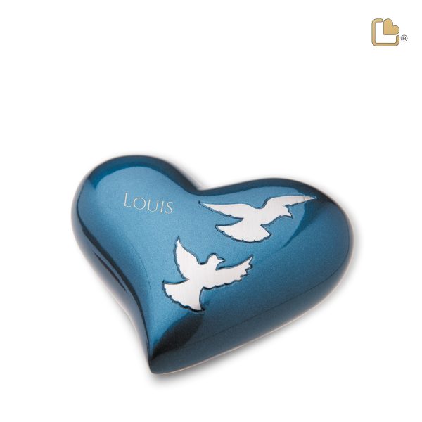 H572   Flying Doves Heart Keepsake Urn Blue & Bru Pewter For Discount