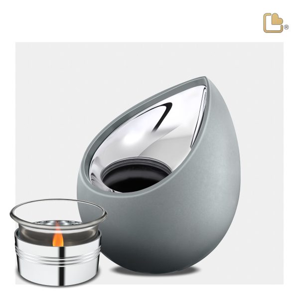 T584   Drop Tealight Urn French Grey & Pol Silver Discount