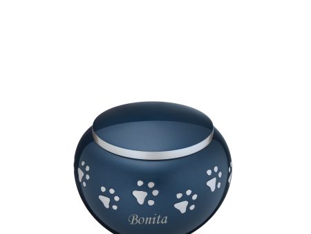 P271S   Classic Round Small Pet Urn Blue & Bru Pewter For Sale