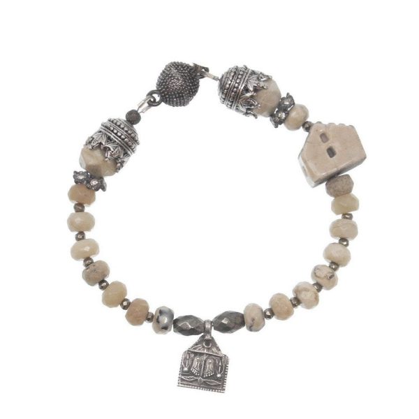 Artisan Cottage and Buddha Feet Charm Bracelet Online now