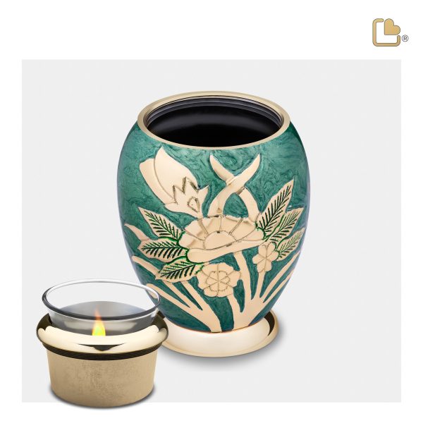 T221   Rose Tealight Urn Green & Pol Gold Hot on Sale