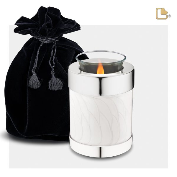 T671   Tealight Urn Pearl White & Pol Silver Online now