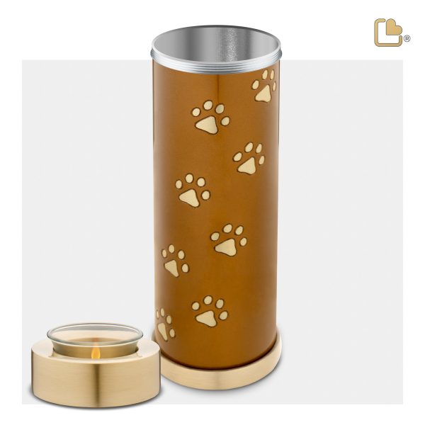 T657   Tall Pet Tealight Urn Bronze & Bru Gold Fashion