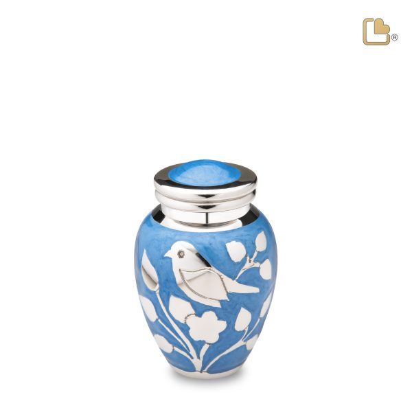 K280   BlessingBirds Keepsake Urn Pearl Blue & Pol Silver Sale