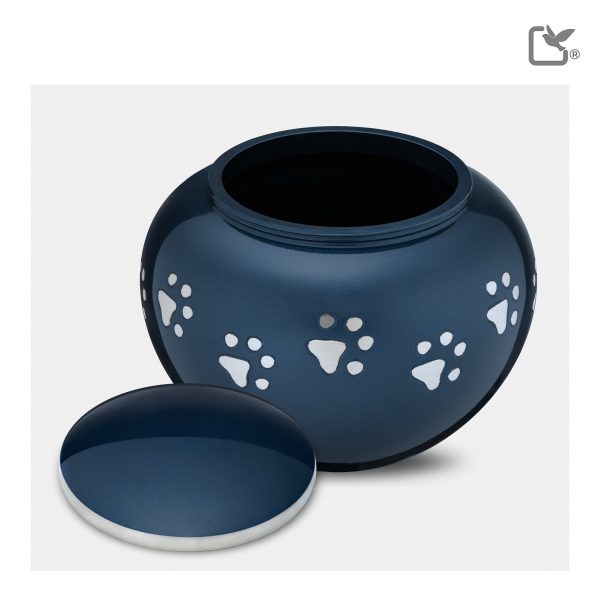 P271S   Classic Round Small Pet Urn Blue & Bru Pewter For Sale