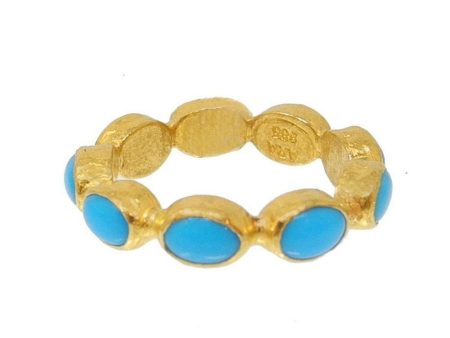 Ara 24k Gold Cabochon Turquoise Ring Size 6.5 Supply