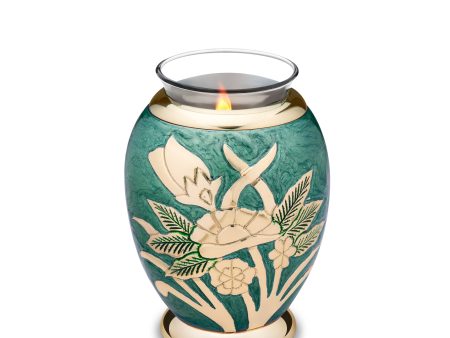 T221   Rose Tealight Urn Green & Pol Gold Hot on Sale