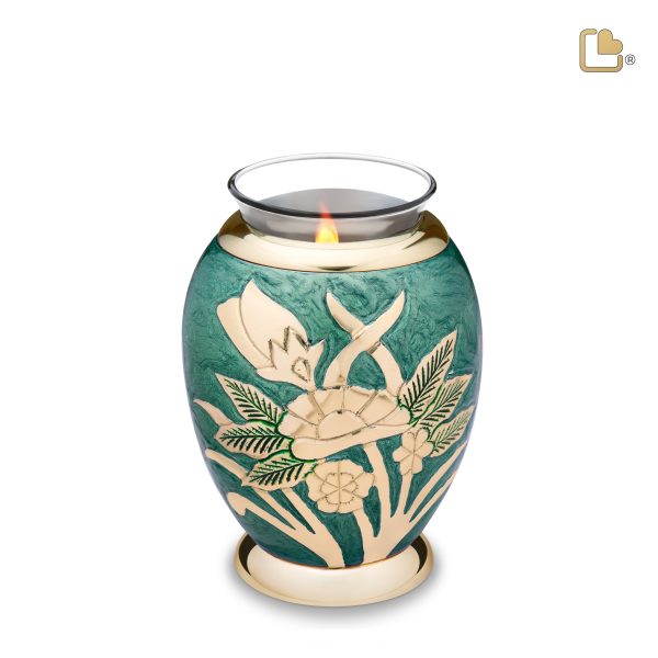 T221   Rose Tealight Urn Green & Pol Gold Hot on Sale