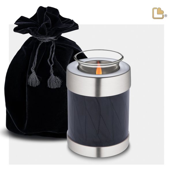 T523   Tealight Urn Pearl Midnight & Bru Pewter on Sale