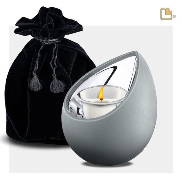 T584   Drop Tealight Urn French Grey & Pol Silver Discount