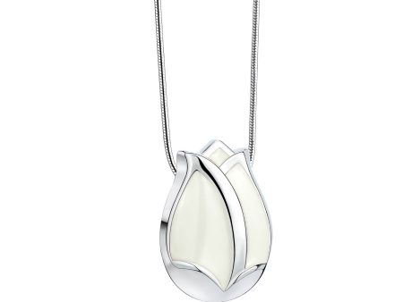 PD1077   Tulip Ashes Pendant Pearl White & Pol Silver For Discount