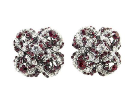 Silver Crystal Floral Button Clip Earrings For Discount