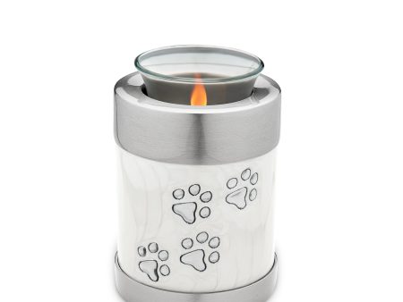 T659   Pet Tealight Urn Pearl White & Bru Pewter Sale