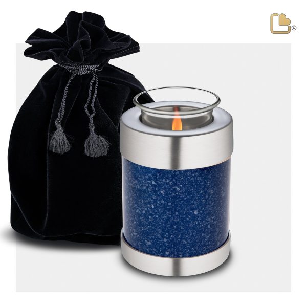 T663   Tealight Urn Speckled Indigo & Bru Pewter For Cheap