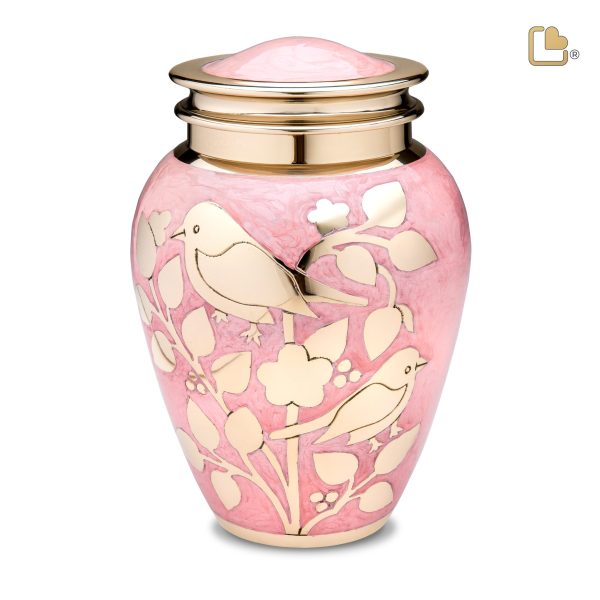 A281   BlessingBirds Standard Adult Urn Pearl Pink & Pol Gold Discount