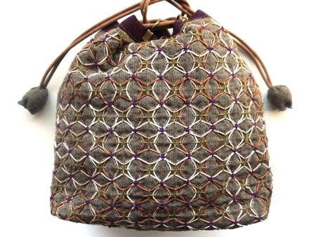 Woven Sashiko Koki Drawstring Bag Kit – Brown For Sale