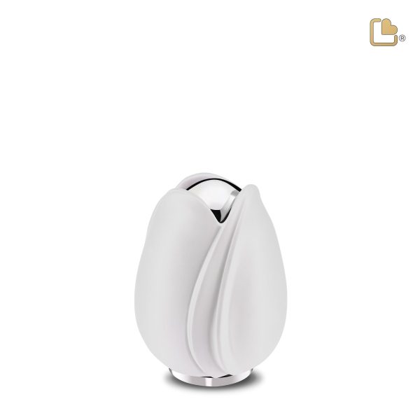 K1055   Tulip Keepsake Urn White & Pol Silver For Discount