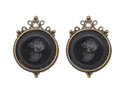 Jet Round Intaglio clip Earrings Sale