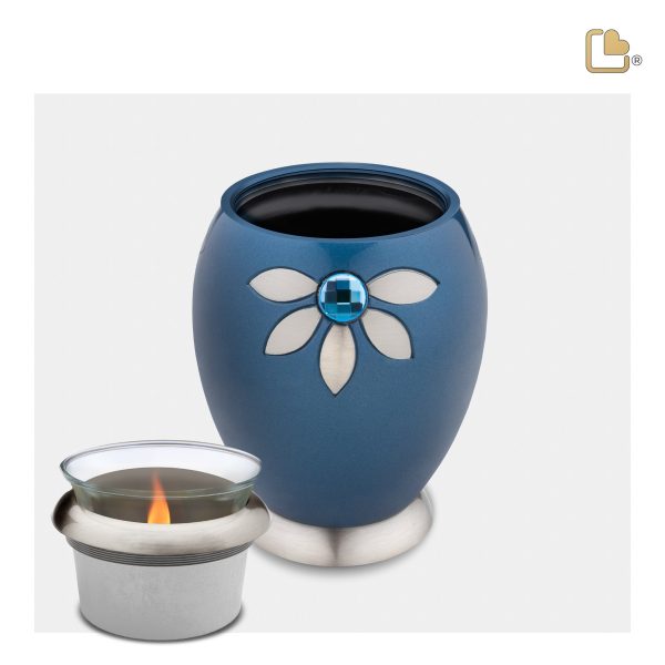 T271   Nirvana Azure Tealight Urn Blue & Bru Pewter w Crystal Online Sale