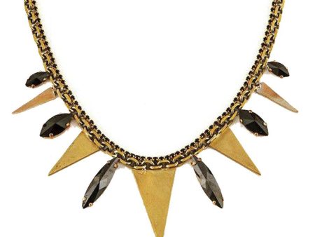 Brass Necklace with Triangles and Black Stones For Discount