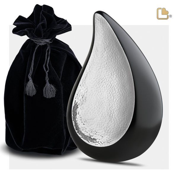 A582   TearDrop Standard Adult Urn Black & Hmd Silver Fashion