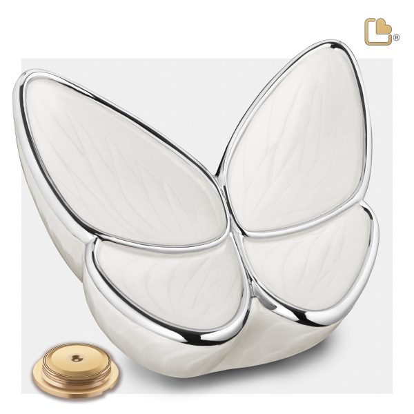 A1042   Wings of Hope Standard Adult Urn Pearl White & Pol Silver on Sale