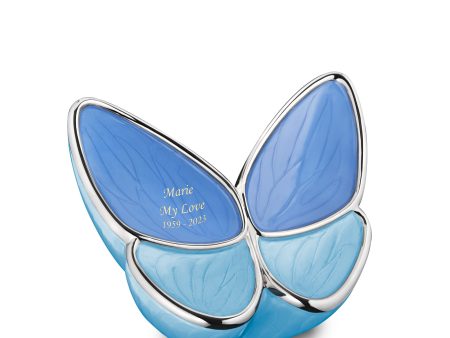 M1041   Wings of Hope Medium Urn Pearl Blue & Pol Silver For Sale