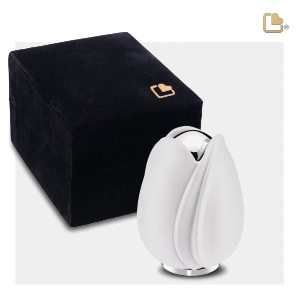 K1055   Tulip Keepsake Urn White & Pol Silver For Discount