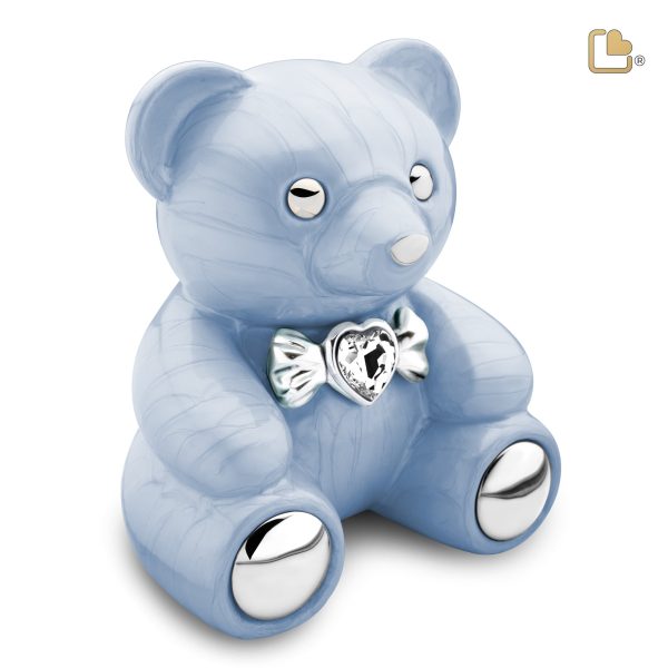 C1011   CuddleBear Child Urn Pearl Blue & Pol Silver w Crystal Online Sale