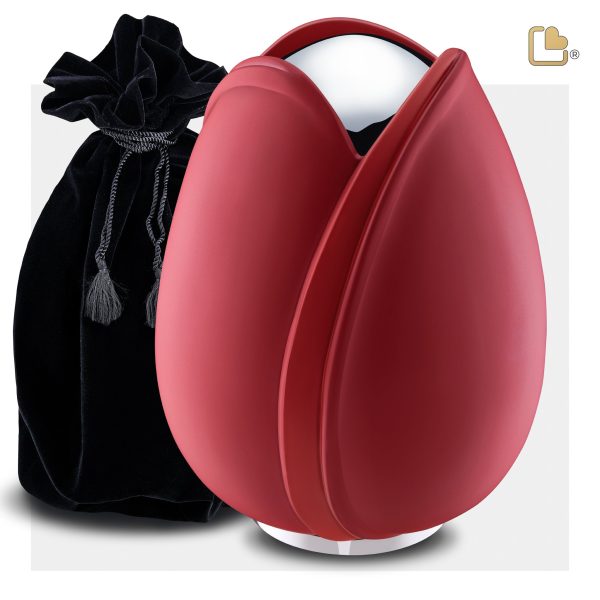 A1052   Tulip Standard Adult Urn Red & Pol Silver For Sale