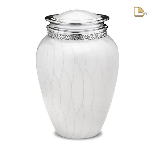 A297   Blessing Standard Adult Urn Pearl White & Pol Silver Supply