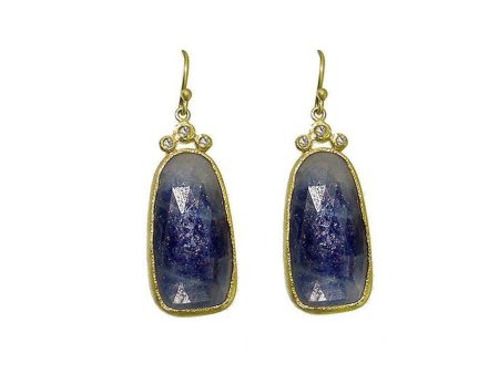 Blue Sapphire and Diamond Earrings 18k Gold Cheap