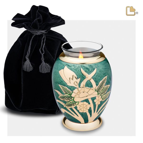 T221   Rose Tealight Urn Green & Pol Gold Hot on Sale