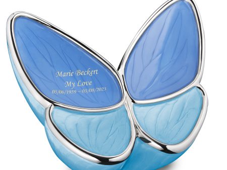 A1041   Wings of Hope Standard Adult Urn Pearl Blue & Pol Silver For Sale