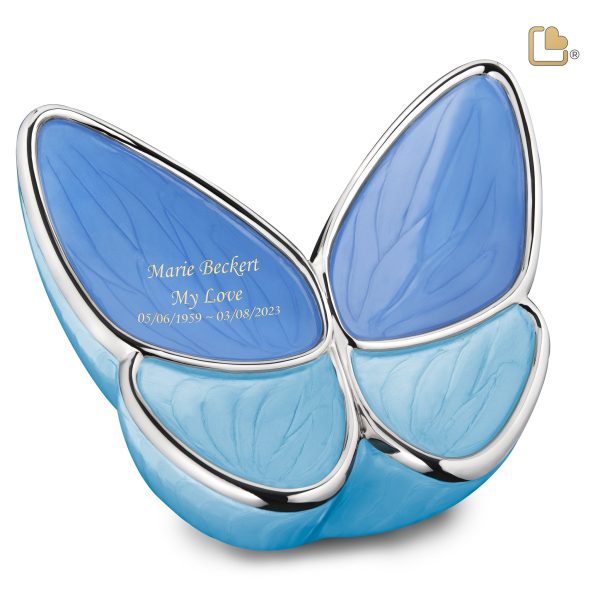 A1041   Wings of Hope Standard Adult Urn Pearl Blue & Pol Silver For Sale