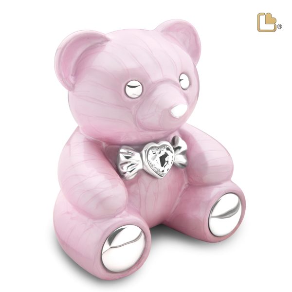 C1010   CuddleBear Child Urn Pearl Pink & Pol Silver w Crystal For Discount