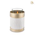 T653   Tealight Urn Pearl White & Bru Gold Discount