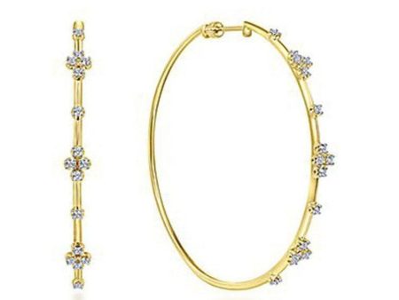 14K Yellow Gold 60mm Diamond Hoop Earrings Cheap