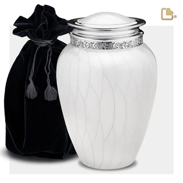 A297   Blessing Standard Adult Urn Pearl White & Pol Silver Supply