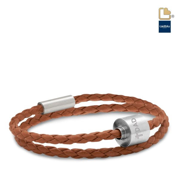 TB-BB3-S   Memento Bracelet (S)  Braided Leather Brushed Ashes Bead Cognac Online Sale