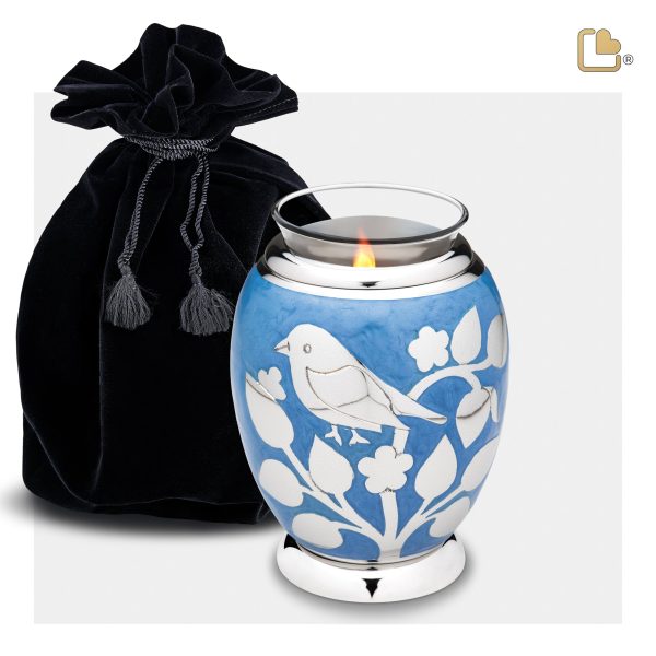 T280   BlessingBirds Tealight Urn Pearl Blue & Pol Silver For Cheap