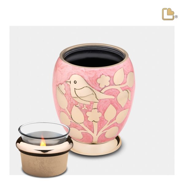 T281   BlessingBirds Tealight Urn Pearl Pink & Pol Gold Sale