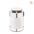 T671   Tealight Urn Pearl White & Pol Silver Online now