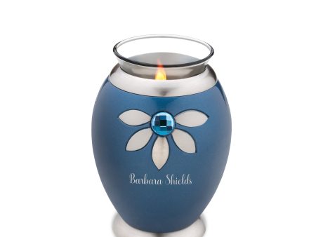 T271   Nirvana Azure Tealight Urn Blue & Bru Pewter w Crystal Online Sale