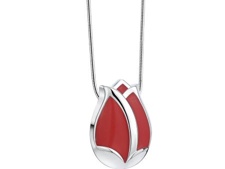 PD1074   Tulip Ashes Pendant Pearl Red & Pol Silver For Sale