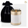 T653   Tealight Urn Pearl White & Bru Gold Discount